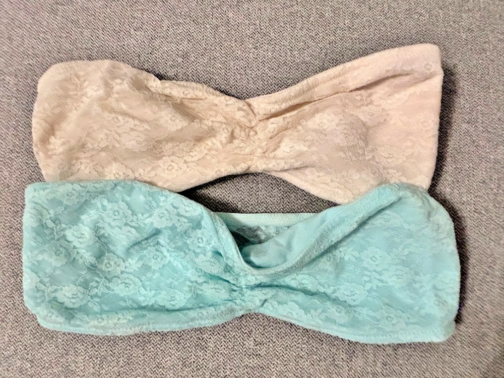 Victoria's Secret PINK Lace Bandeau Bra Lot 2 Cream Mint Strapless Sz S Small